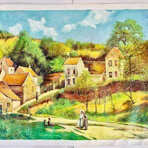 Vintage "The Hermitage at Pontoise" Genuine Oil Painting, by Camille Pissarro.